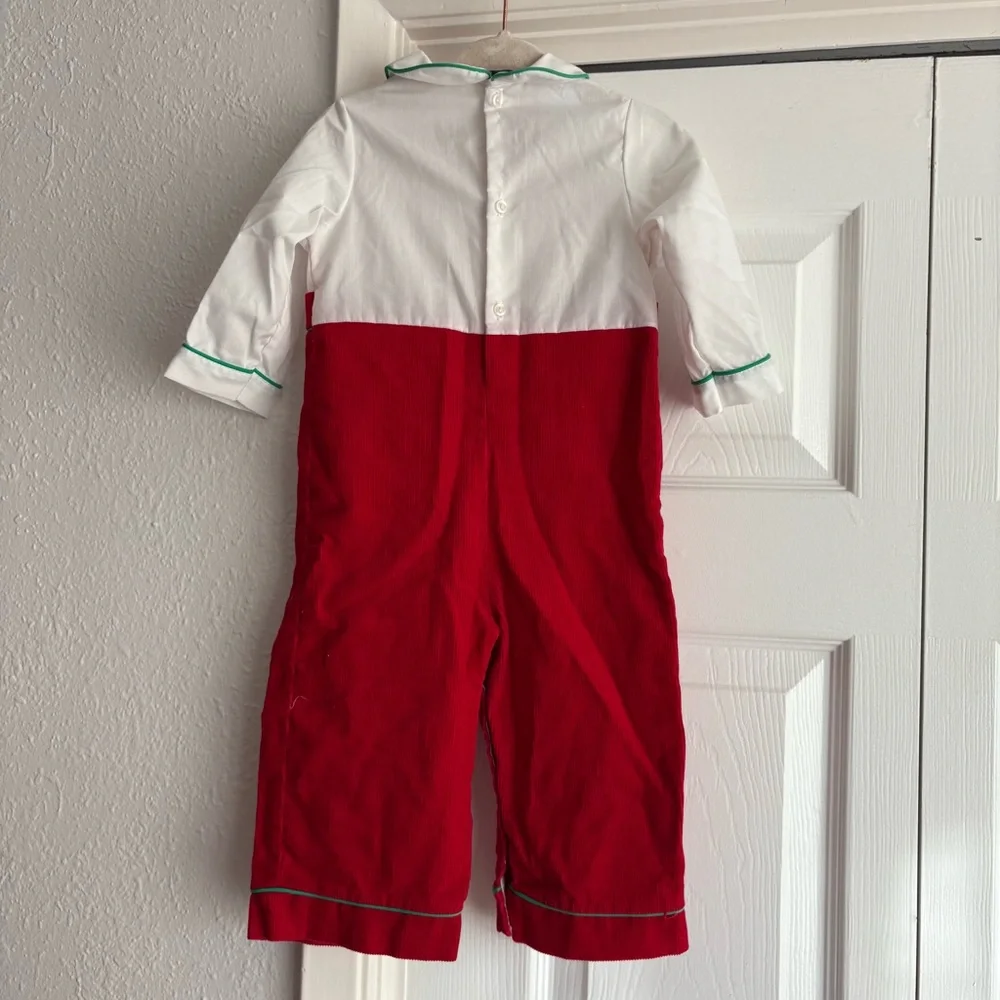 VINTAGE Christmas Winter Red Corduroy John John Jumpsuit Overalls